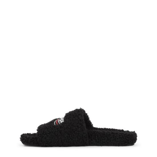 26FW 발렌시아가 퍼리 오픈 뮬 654747 W14C2 1096 BLACK WHITE RED - BALENCIAGA