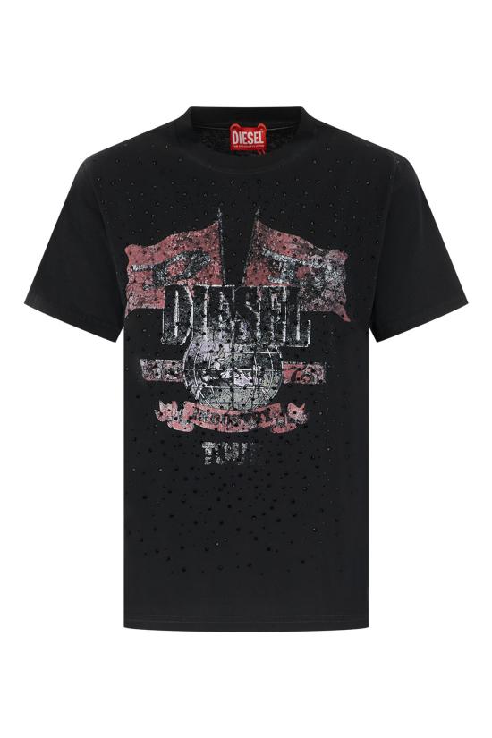 26FW 디젤 크리스탈 그래픽 반팔 티셔츠 A259320NIBL 9XX BLACK