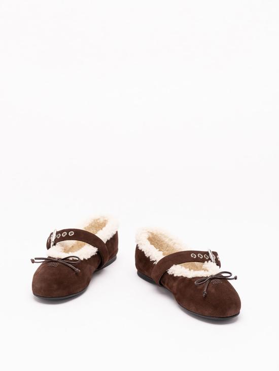 26FW 미우미우 스웨이드와 시어링 발레리나 5F764EZ0GFZF05F0003 DARK BROWN - MIU MIU