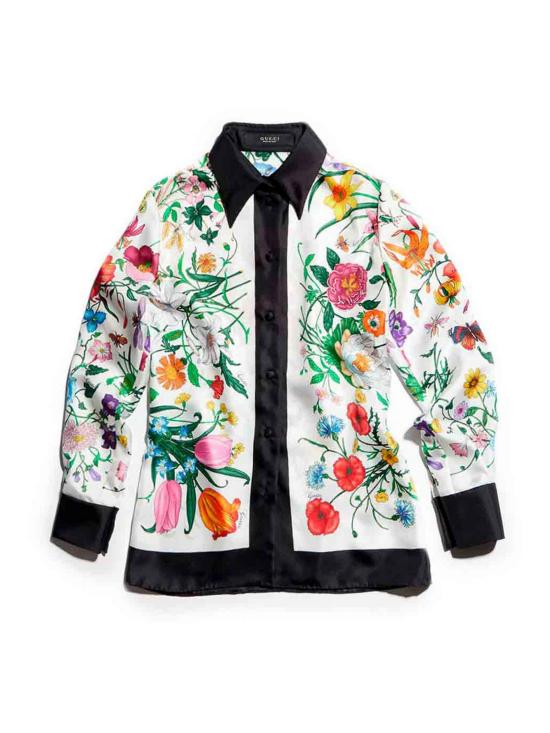 26FW 구찌 플로라 프린트 실크 셔츠 A003Z2ZAVNO9097 WHITE