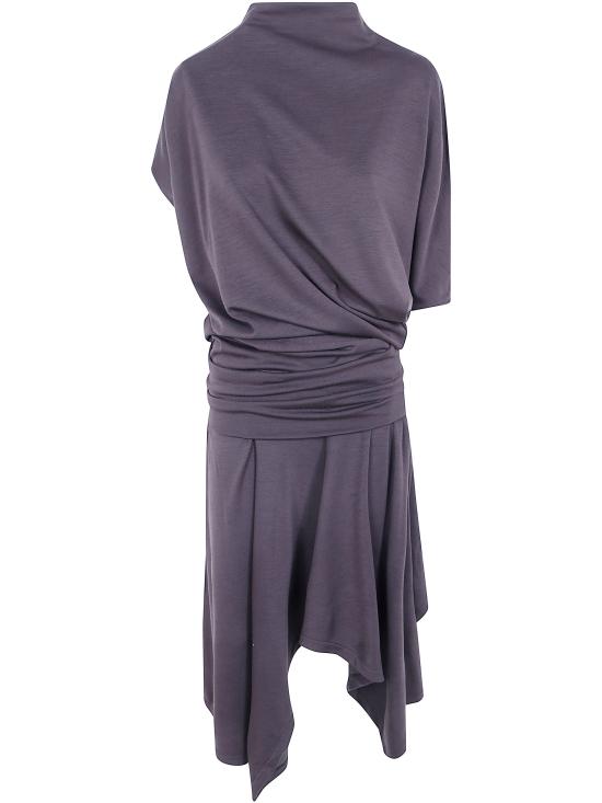 26FW 르메르 비대칭 드레이프 웨이스트 드레스 DR1179LJ1086 BR532 LIQUORICE