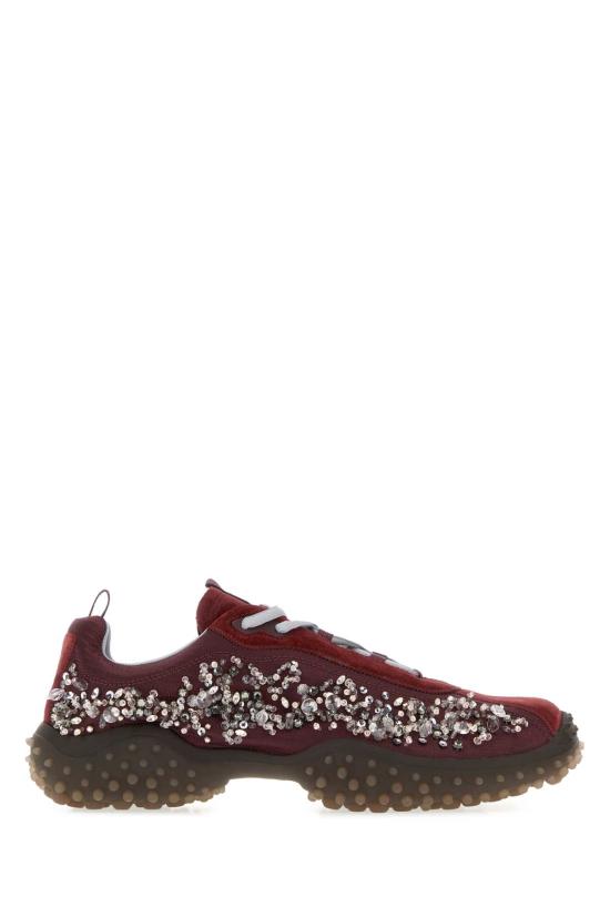 26FW 미우미우 버블 자수 장식 테크니컬 패브릭 및 스웨이드 스니커즈 5E808EFA0453ZR4 F0007 Burgundy
