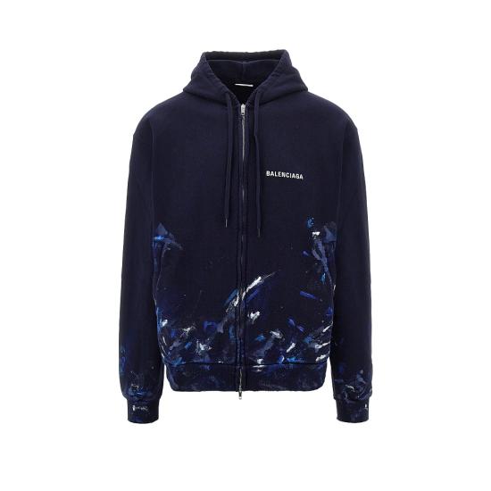 26FW 발렌시아가 페인트 스플래터 오버사이즈 집업 후디 850338TUVJ6 Blue
