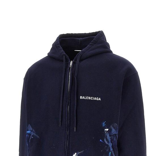 26FW 발렌시아가 페인트 스플래터 오버사이즈 집업 후디 850338TUVJ6 Blue - BALENCIAGA
