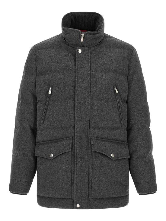 26FW 브루넬로 쿠치넬리 본디드 울 플란넬 탈부착 후드 다운 자켓 MM4701823CLL69 GREY - BRUNELLO CUCINELLI