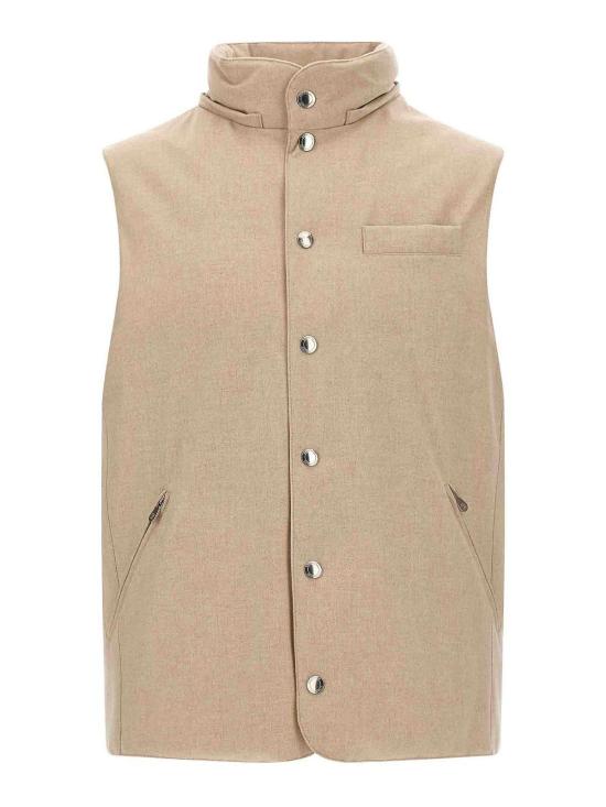 26FW 브루넬로 쿠치넬리 본디드 울 플란넬 디테처블 후드 다운 베스트 MM4701775CID85 BEIGE - BRUNELLO CUCINELLI
