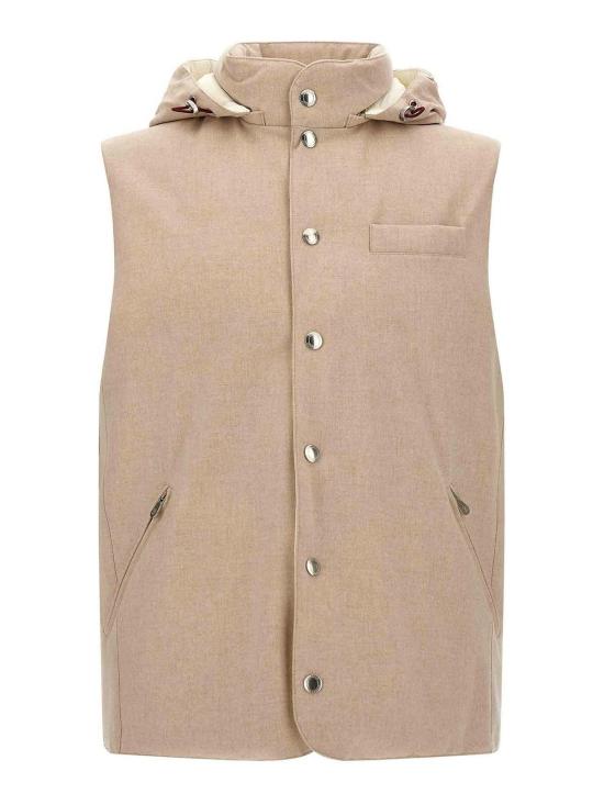 26FW 브루넬로 쿠치넬리 본디드 울 플란넬 디테처블 후드 다운 베스트 MM4701775CID85 BEIGE
