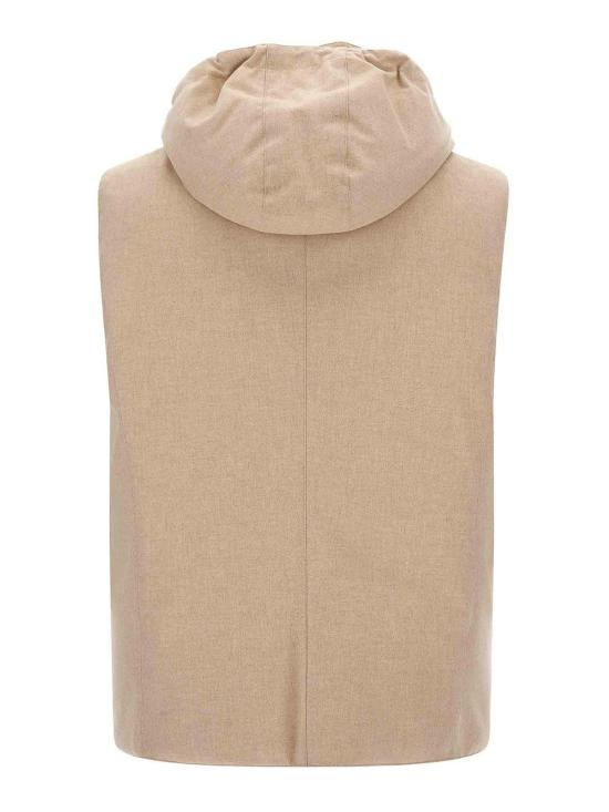 26FW 브루넬로 쿠치넬리 본디드 울 플란넬 디테처블 후드 다운 베스트 MM4701775CID85 BEIGE - BRUNELLO CUCINELLI