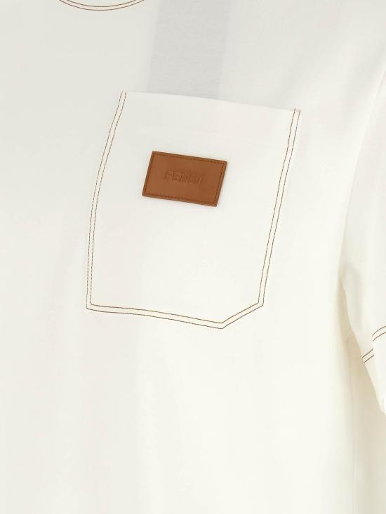 26FW 펜디 레더 로고 패치 코튼 티셔츠 FY0936B05IF0H0G WHITE - FENDI