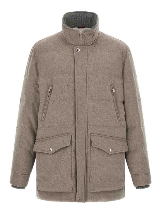 26FW 브루넬로 쿠치넬리 본디드 울 플란넬 탈부착 후드 다운 자켓 MM4701823CWB01 BEIGE - BRUNELLO CUCINELLI