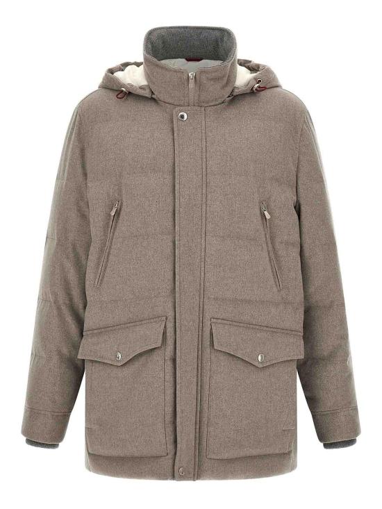26FW 브루넬로 쿠치넬리 본디드 울 플란넬 탈부착 후드 다운 자켓 MM4701823CWB01 BEIGE