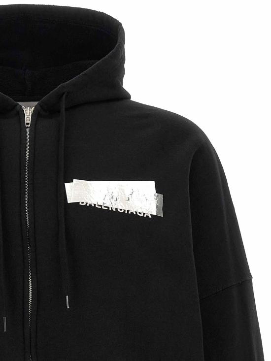 26FW 발렌시아가 실버 테이프 오버사이즈 후디 A009EATVVE31000 BLACK - BALENCIAGA
