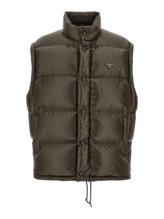 25FW 프라다 리나일론 스탠드 칼라 숏 다운 패딩 SGC863SOOO17XSF0334 GREY - PRADA