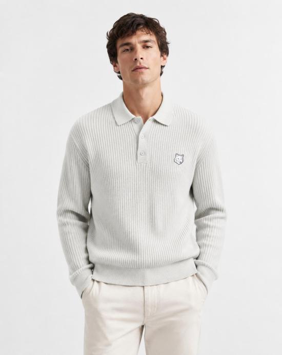 26FW 메종키츠네 폭스 헤드 울 립드 폴로 티셔츠 PM00213KT1149 H120 LIGHT GREY MELANGE DOM - MAISON KITSUNE