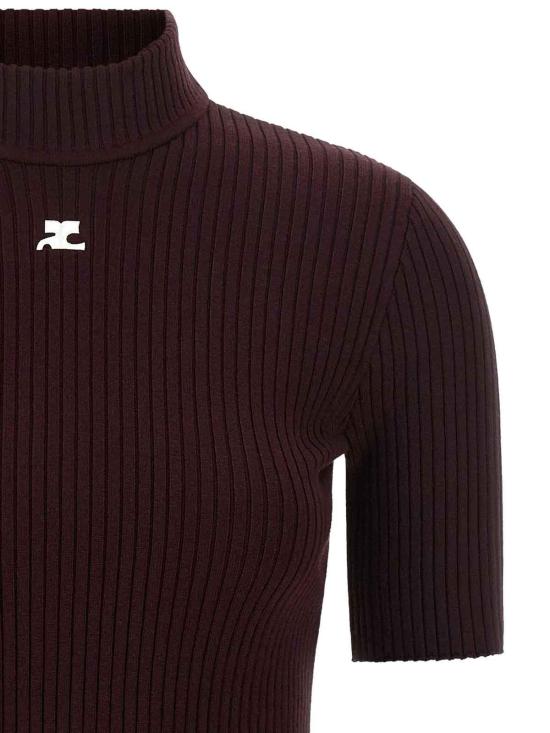 26FW 쿠레쥬 리에디션 니트 탑 숏슬리브 PERMPU026FI00014010 DARK RED - COURREGES