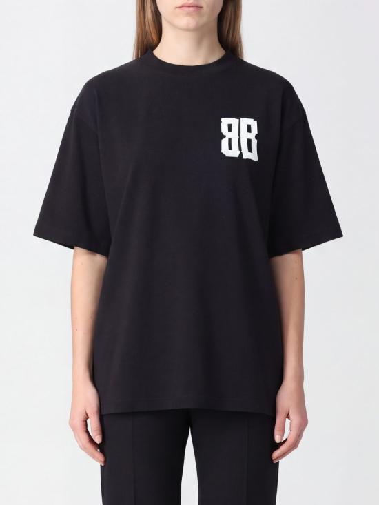 26FW 발렌시아가 글리터 테이프 타입 라지 핏 티셔츠 871733TVVE4 1000 Black