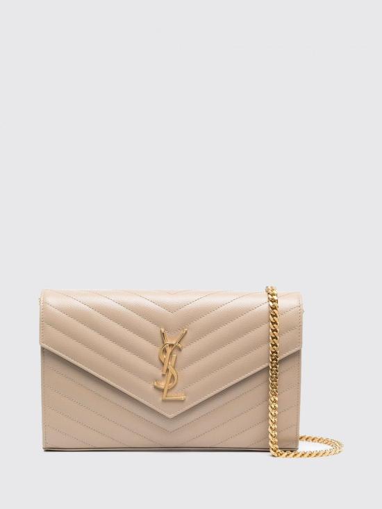 26FW 생로랑 레더 카산드라 체인 월렛 377828BOW01 2721 Beige