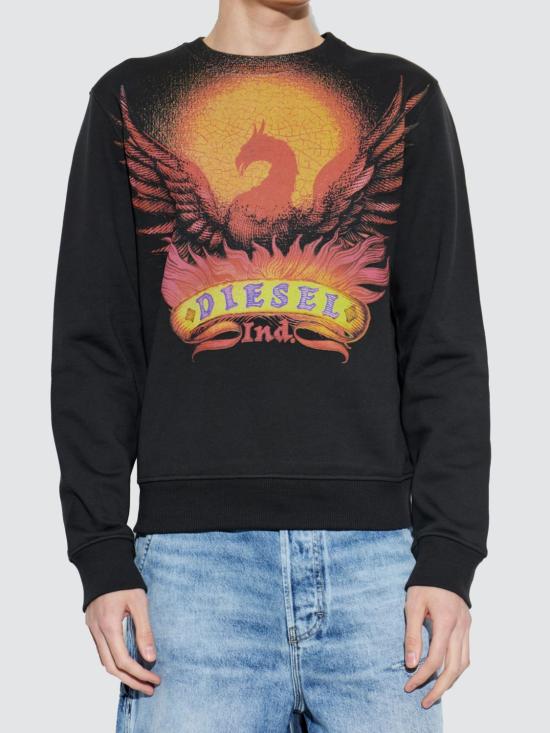 26FW 디젤 S-Ginn-AA2 그래픽 프린트 스웨트셔츠 A228460NSEX 900A Black