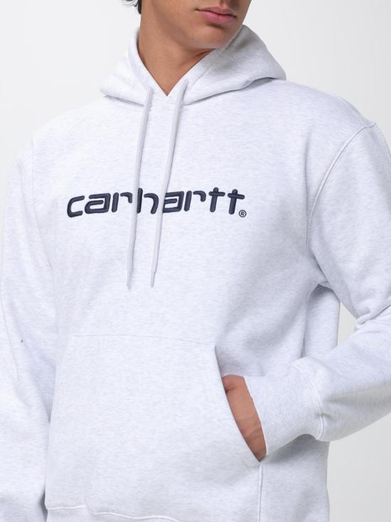 26FW 칼하트 WIP 로고 후드 티셔츠 I030547 3Z5XX Grey - CARHARTT WIP