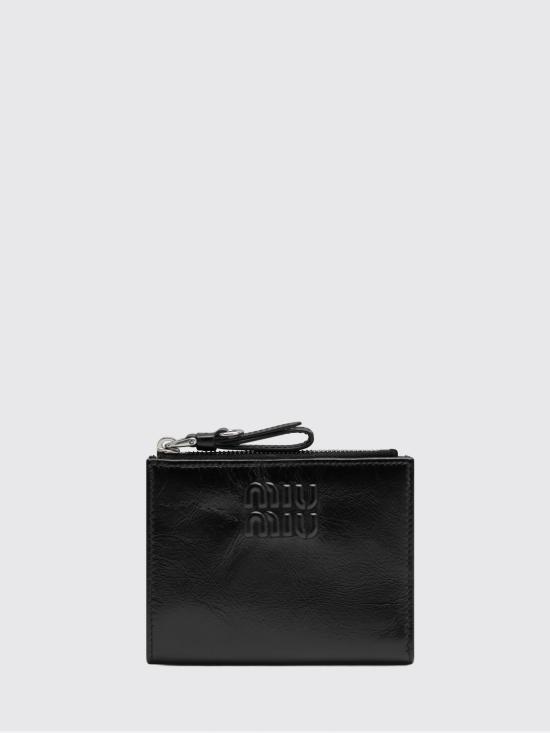 26FW 미우미우 로고 글로시 레더 지갑 5ML0502A44 F0002 Black