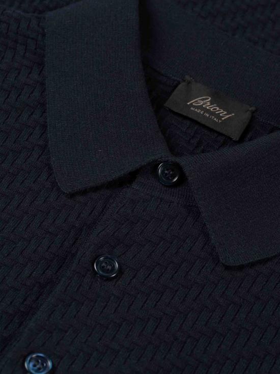 26FW 브리오니 인터우븐 니트 롱슬리브 폴로 셔츠 UMR10LPAK22 4100 Blue - BRIONI