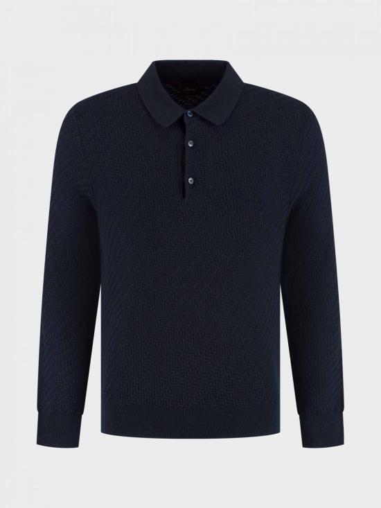 26FW 브리오니 인터우븐 니트 롱슬리브 폴로 셔츠 UMR10LPAK22 4100 Blue - BRIONI