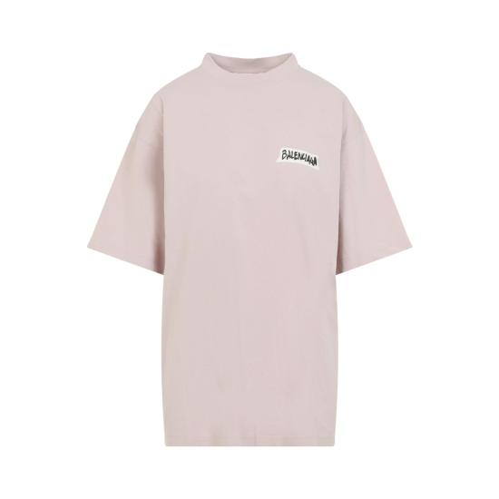 26FW 발렌시아가 마스킹 테이프 반팔 티셔츠 A00497TTVL65663 DUSTY PINK - BALENCIAGA