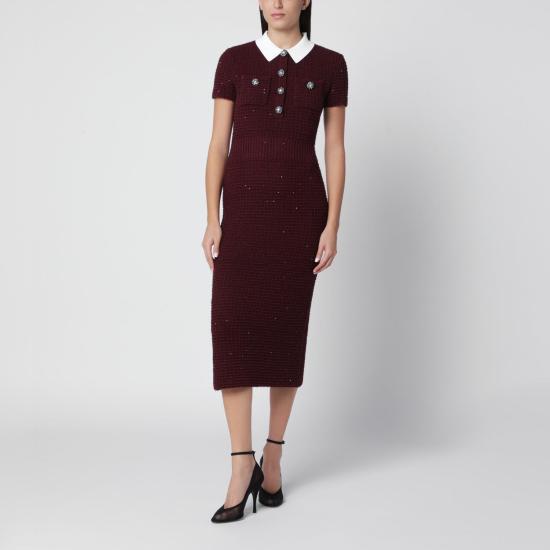 26FW 셀프 포트레이트 미디 원피스 SC26091MVI BU BURGUNDY