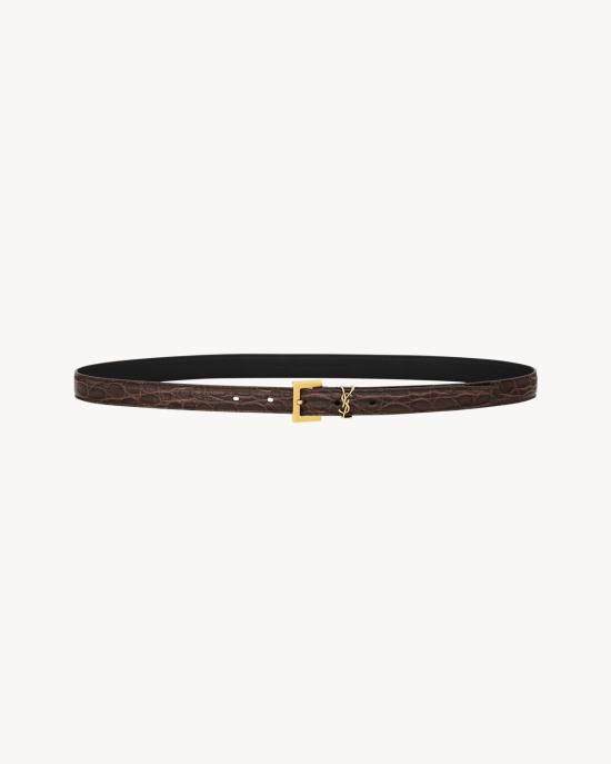 26FW 생로랑 카산드라 씬 스퀘어 버클 벨트 554465 1ZQ0W2989 BROWN - SAINT LAURENT