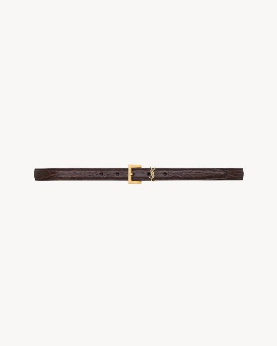 26FW 생로랑 카산드라 씬 스퀘어 버클 벨트 554465 1ZQ0W2989 BROWN
