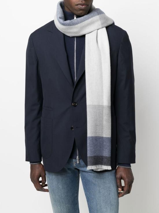 26FW 브루넬로 쿠치넬리 울&캐시미어 트윌 체크 스카프 MSC666AGCD061 NAVY GRIGIO NEBBIA - BRUNELLO CUCINELLI