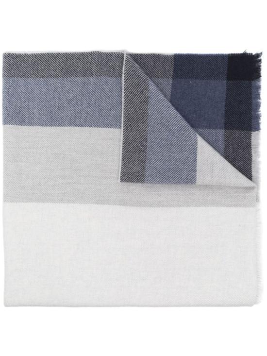 26FW 브루넬로 쿠치넬리 울&캐시미어 트윌 체크 스카프 MSC666AGCD061 NAVY GRIGIO NEBBIA