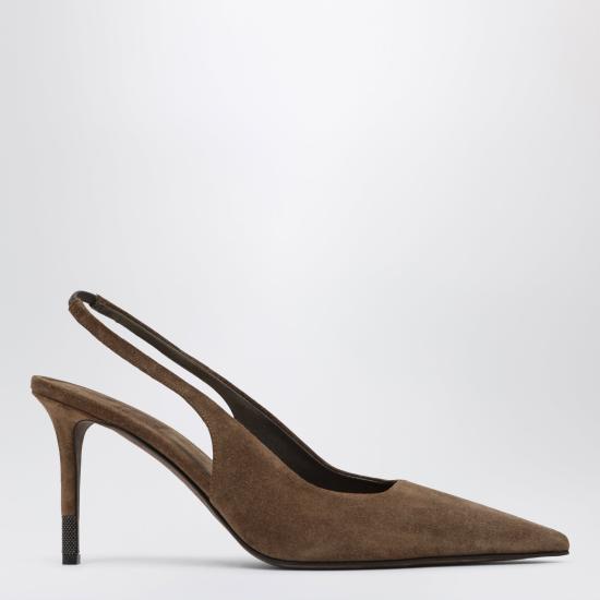 26FW 브루넬로 쿠치넬리 모닐리 스웨이드 슬링백 힐 MZSFC3256PSUE Brown