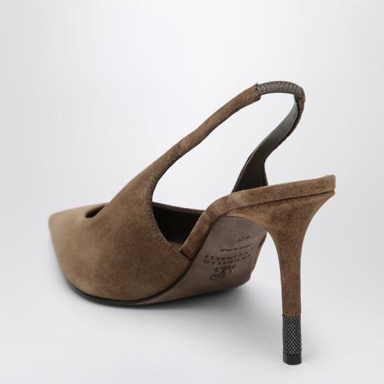 26FW 브루넬로 쿠치넬리 모닐리 스웨이드 슬링백 힐 MZSFC3256PSUE Brown - BRUNELLO CUCINELLI