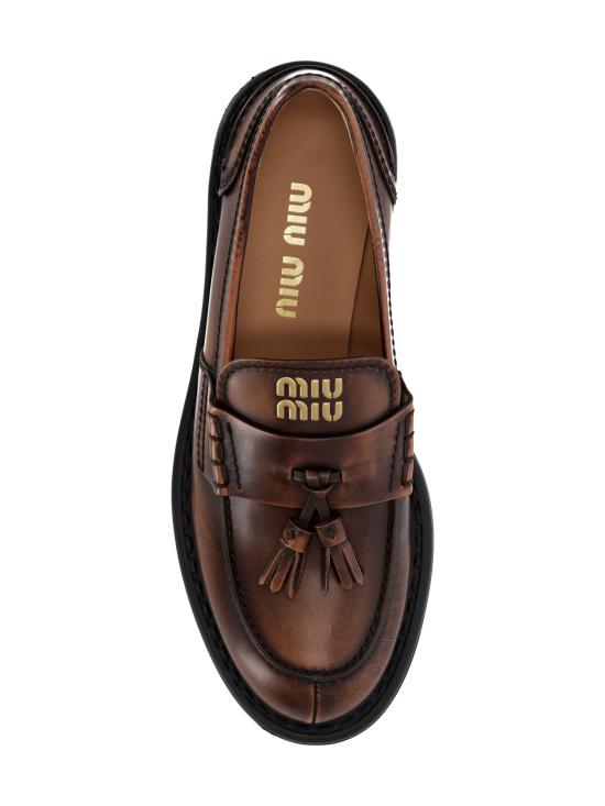 26FW 미우미우 로고 레더 태슬 로퍼 5D743EF 055 3KY8F0038 BURNED - MIU MIU