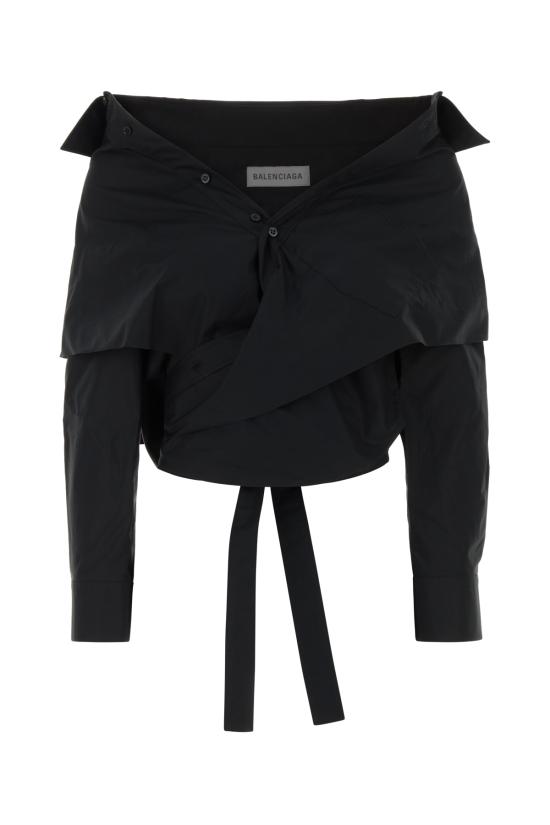 26FW 발렌시아가 오프 숄더 랩 셔츠 872123TRM28 1000 BLACK