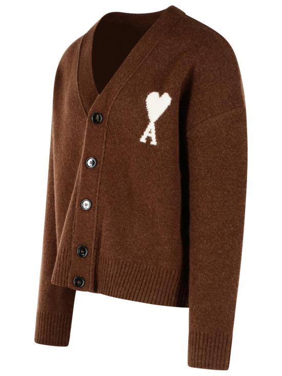 26FW 아미 빅 하트 로고 알파카 니트 가디건 UKC365 KN0135A362 Brown - AMI