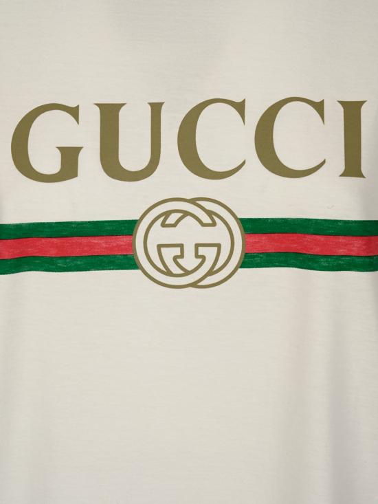 26FW 구찌 로고 프린트 코튼 저지 실크 티셔츠 865015 XJHUF9280 OFF WHITE MC - GUCCI