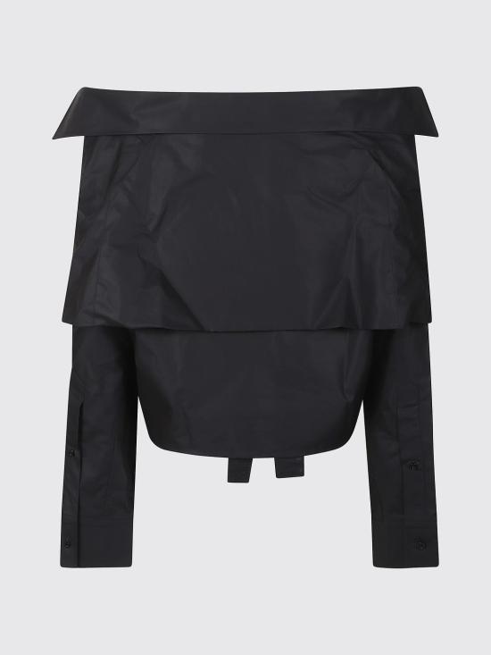 26FW 발렌시아가 오프숄더 크롭 셔츠 872123TUM20 1000 Black - BALENCIAGA