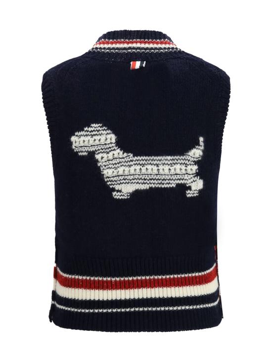 26FW 톰브라운 도니골 RWB 스트라이프 헥터 포인텔 베스트 FKV233A Y1506 415 NAVY DOM - THOM BROWNE