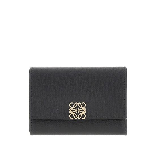 26FW 로에베 애너그램 스몰 버티컬 그레인 카프스킨 지갑 C821S33X12 Black