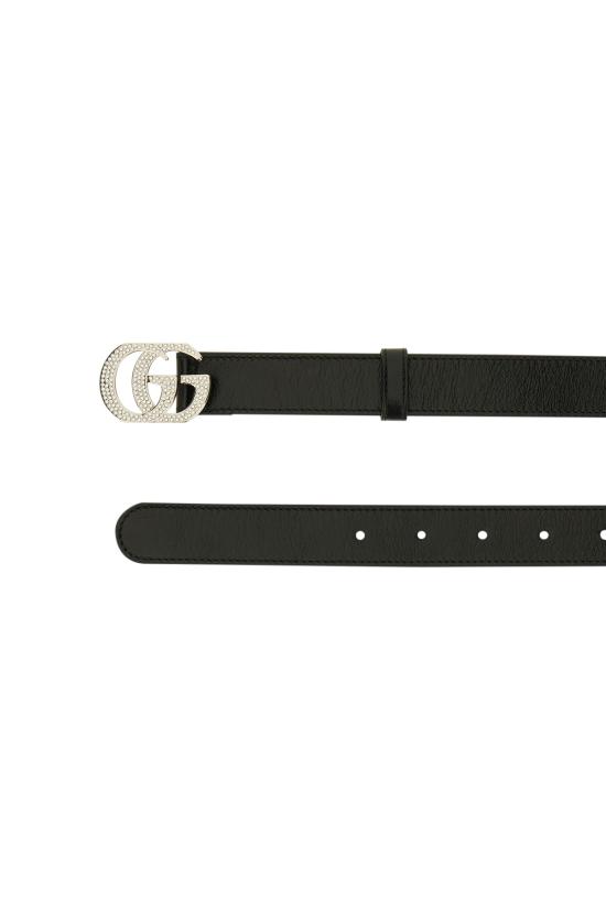 26FW 구찌 더블 G 크리스탈 버클 가죽 벨트 A006LFAAHEB 1073 Black - GUCCI