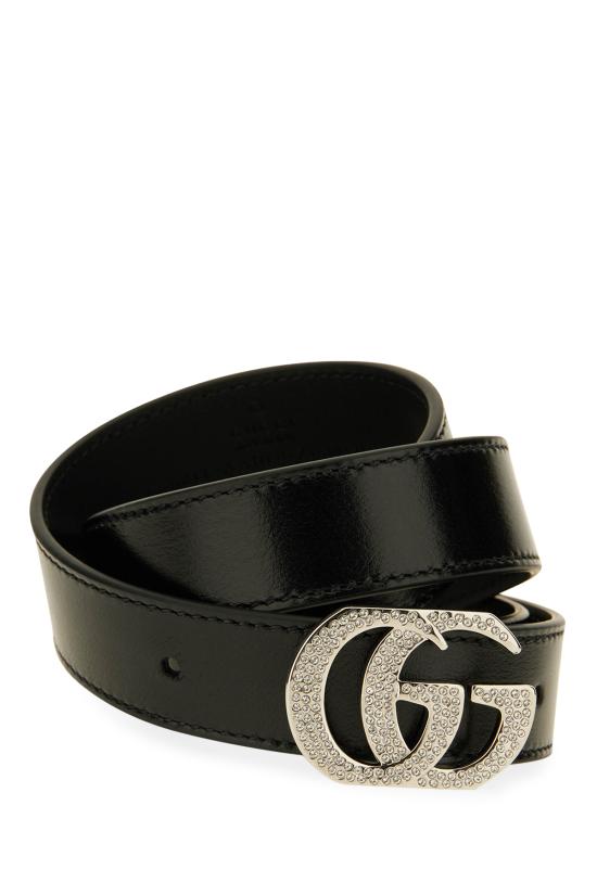 26FW 구찌 더블 G 크리스탈 버클 가죽 벨트 A006LFAAHEB 1073 Black - GUCCI