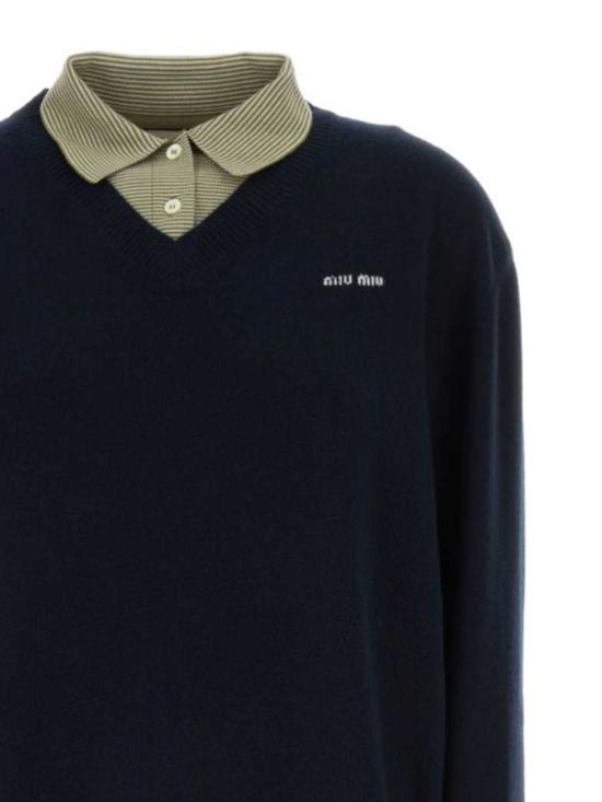 26FW 미우미우 울 캐시미어 스웨터 MML07MS OOO 6061F0UXL BLU FELCE - MIU MIU