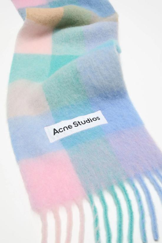 26FW 아크네 스튜디오 모헤어 체크 머플러 CA0084 DXW BABY BLUE PINK AQUA DOM - ACNE STUDIOS
