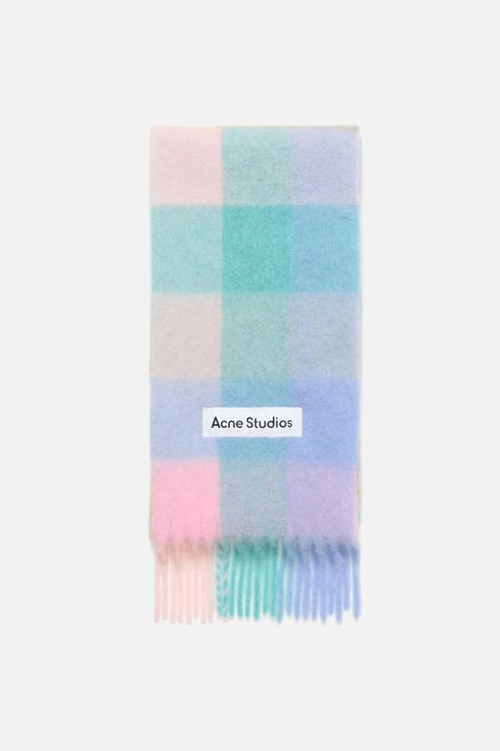 26FW 아크네 스튜디오 모헤어 체크 머플러 CA0084 DXW BABY BLUE PINK AQUA DOM