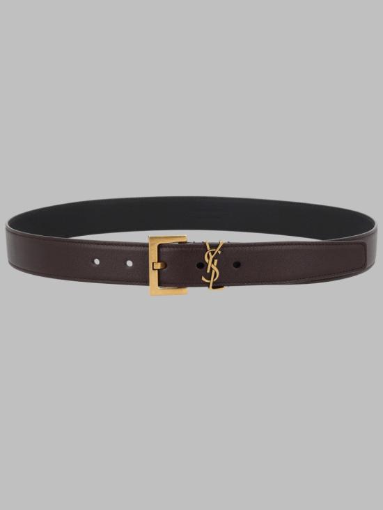 26FW 생로랑 카산드라 벨트 스퀘어 버클 스무스 레더 634437 BOO0W2449 BROWN