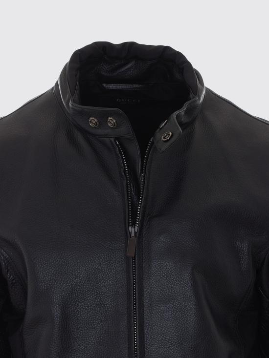 26FW 구찌 웹 디테일 레더 바이커 자켓 874158XNBDW 1060 Black - GUCCI