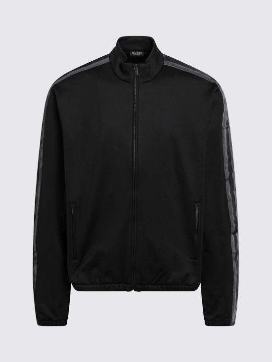 26FW 구찌 뮤티드 웹 디테일 코튼 저지 집업 자켓 A003RNXJH5O 1222 Black - GUCCI