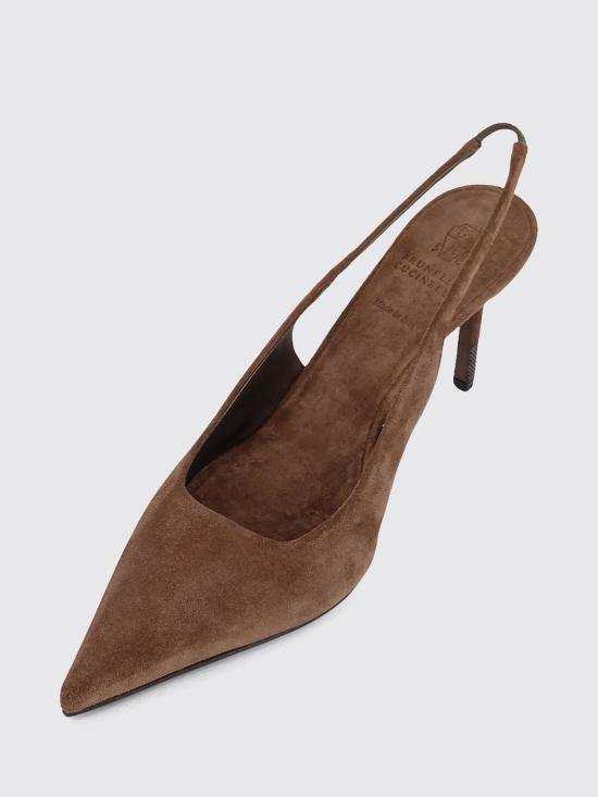 26FW 브루넬로 쿠치넬리 모닐리 스웨이드 슬링백 힐 MZSFC3256P C9773 Brown - BRUNELLO CUCINELLI